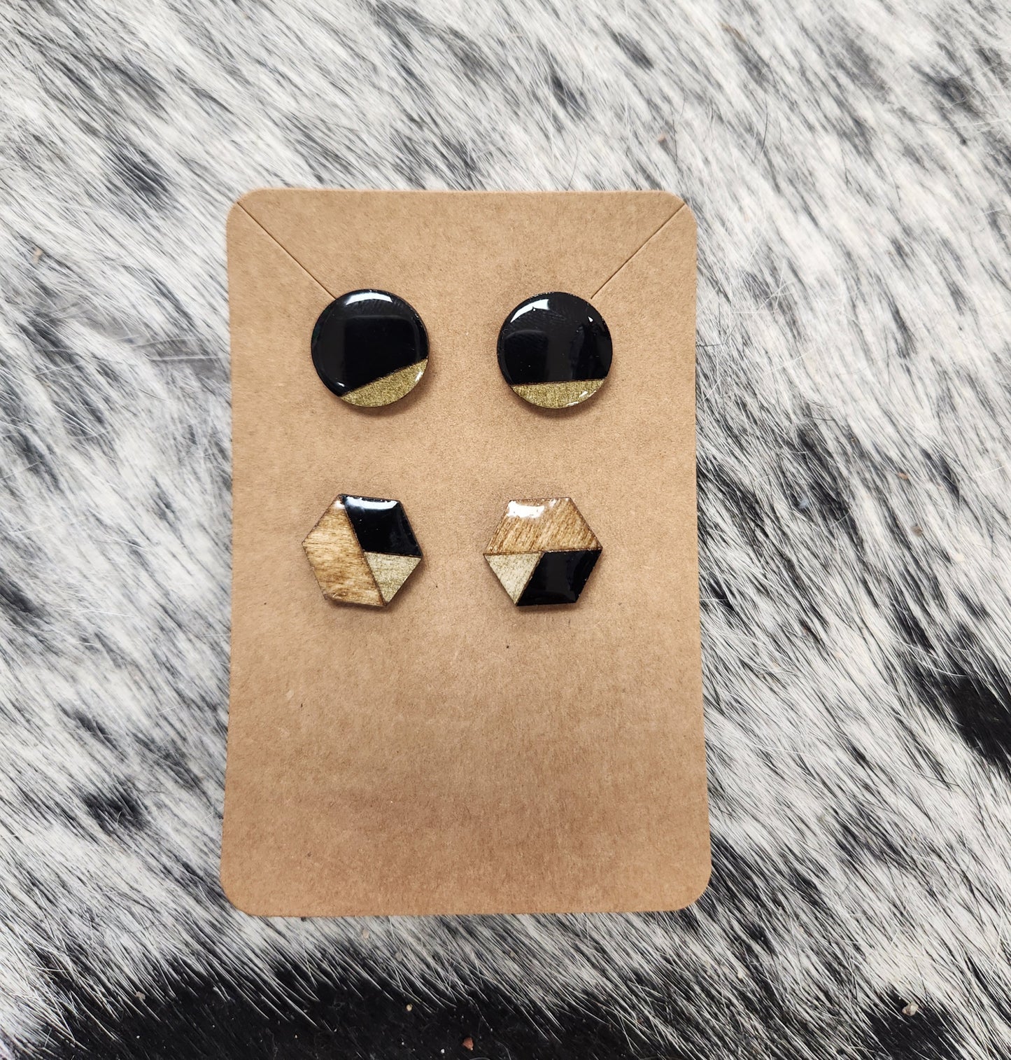 Geometric Earring Set Black and Gold