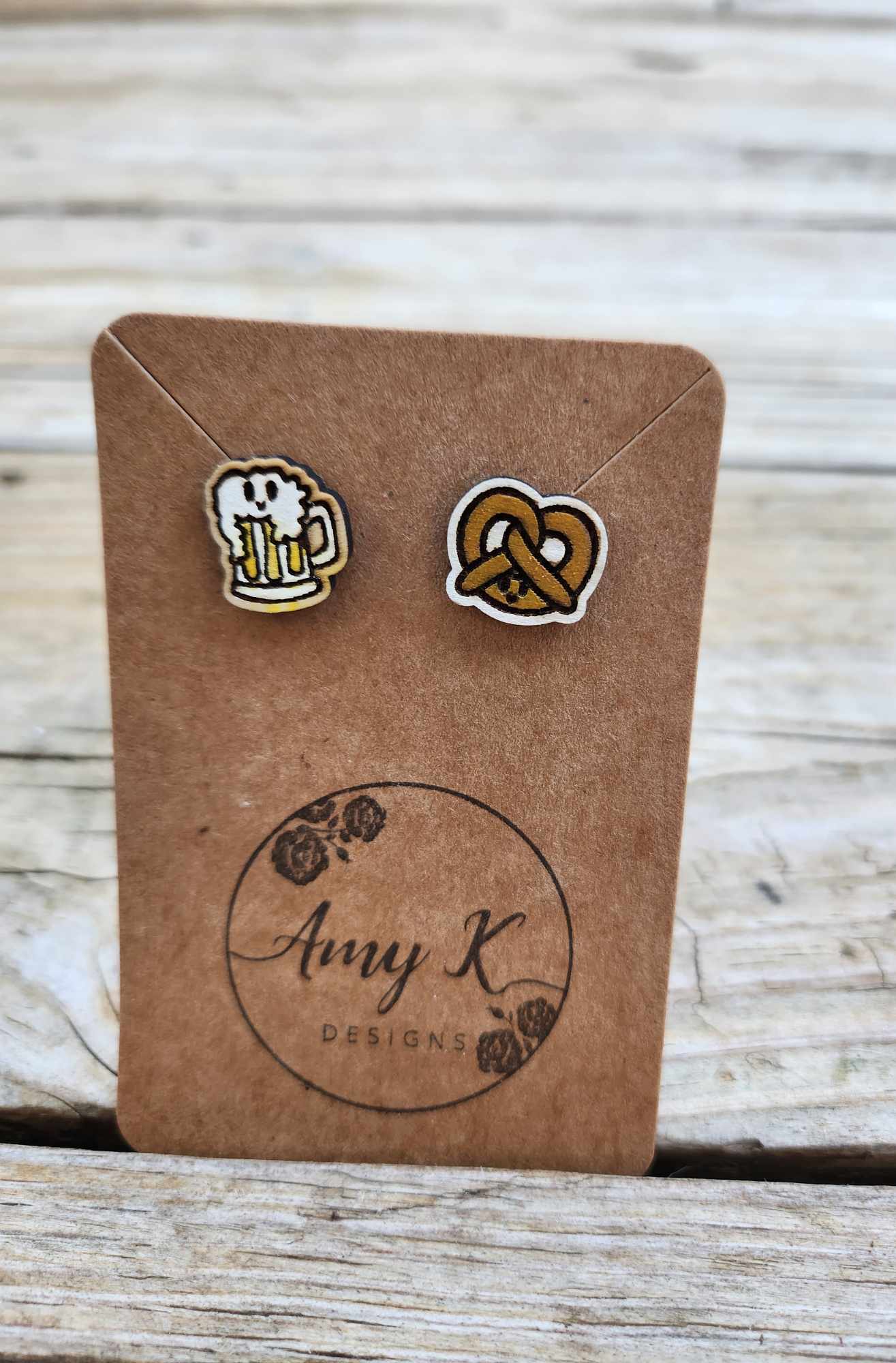 Micro Beer and Pretzel earrings