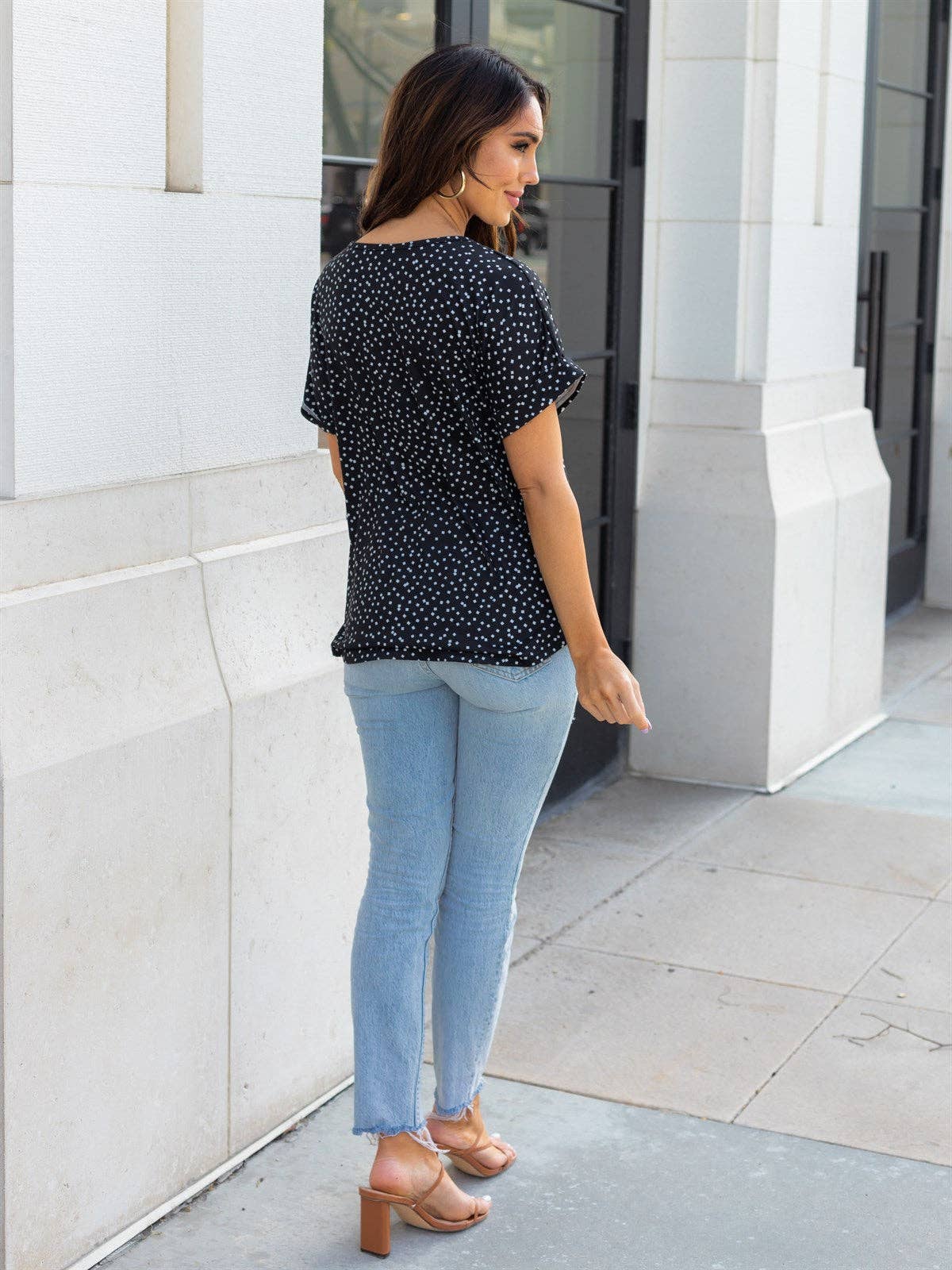 Dot Pattern Cuffed Sleeve Emma Top