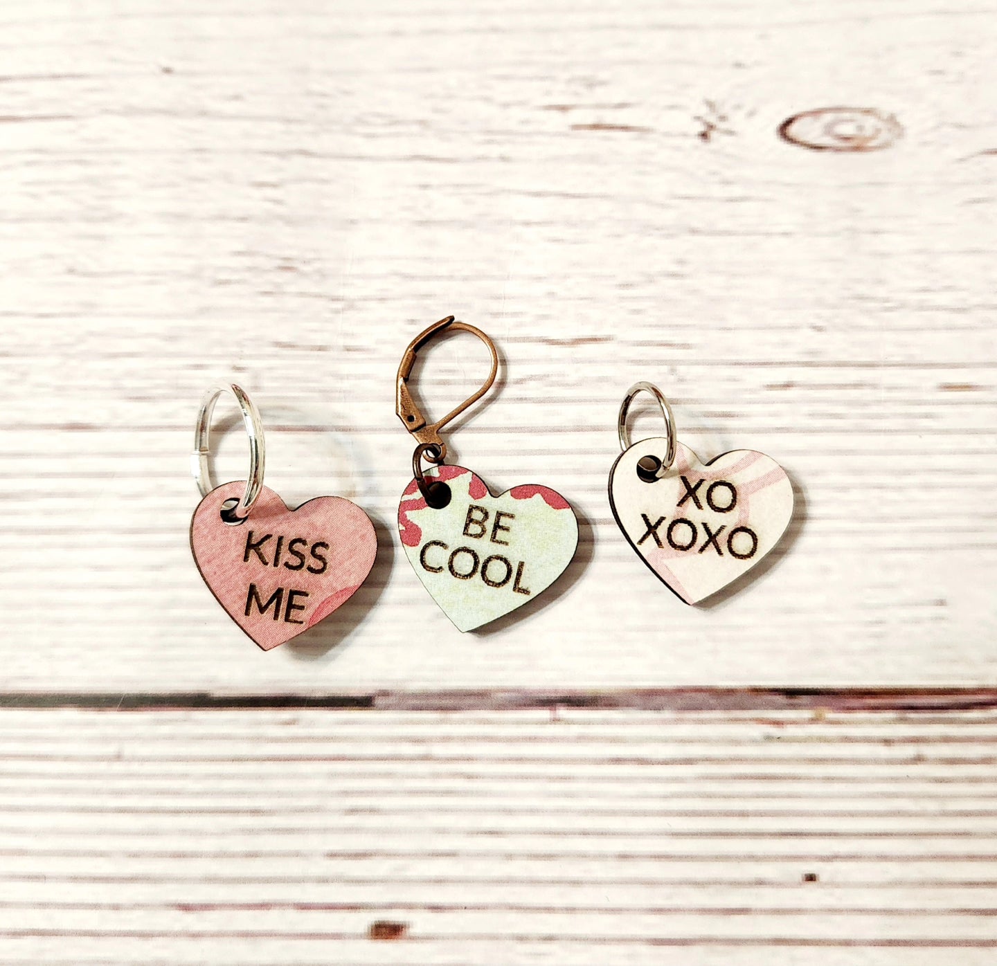 Candy heart stitch markers