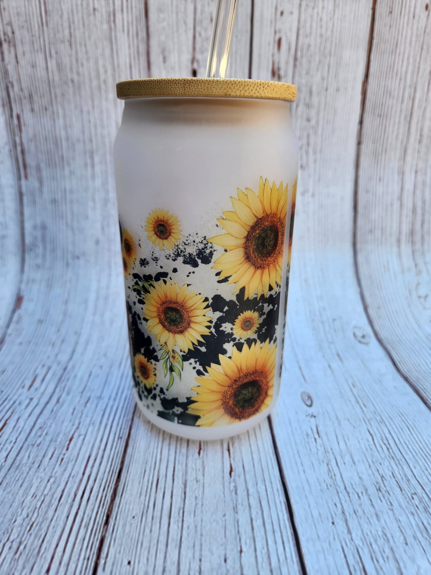 Cow with Sunflowers 18oz Glass Cup