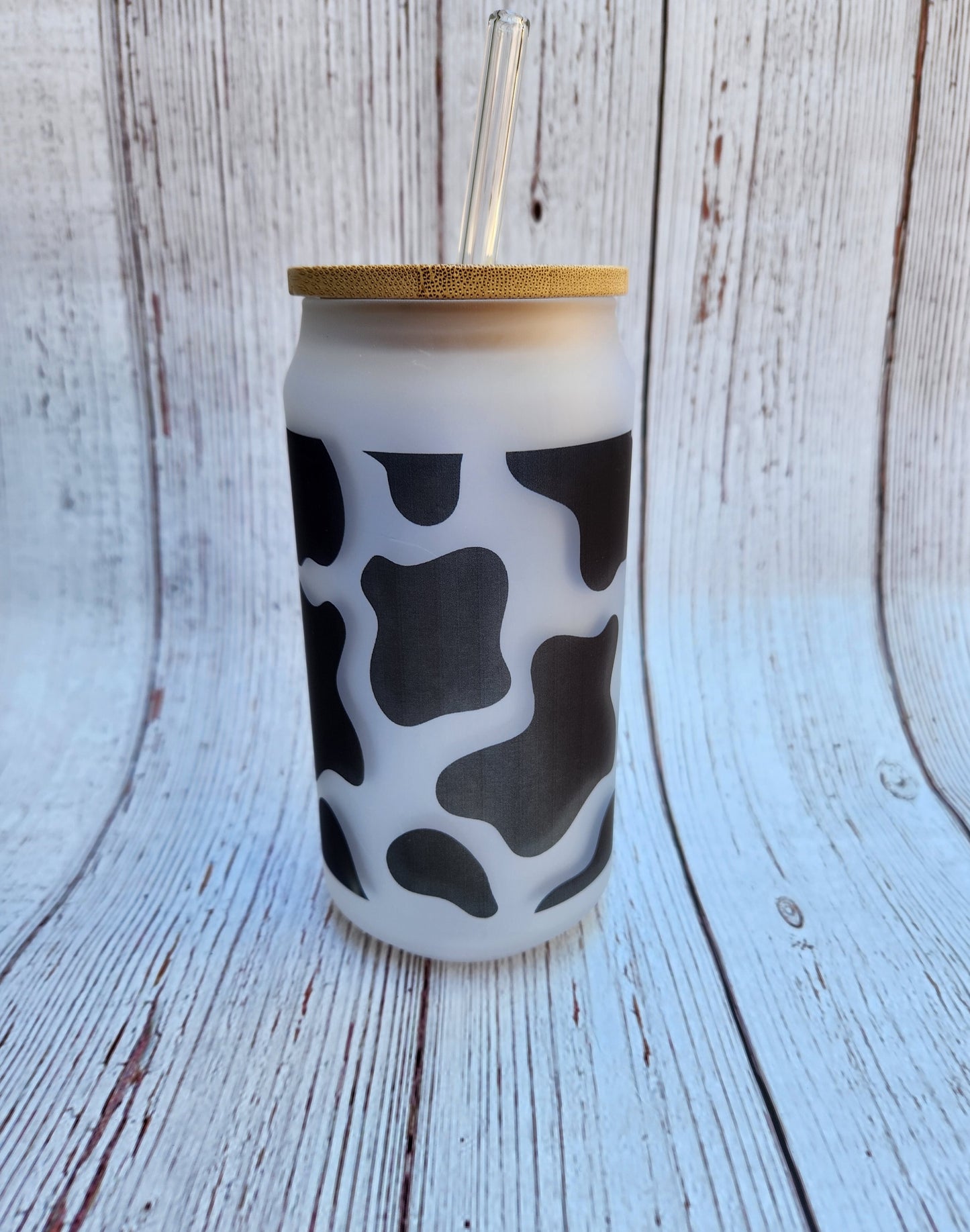 Cow Print 18oz Glass Cup