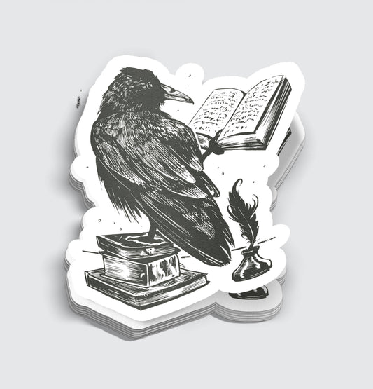 Black Ink Raven Reading a Book Sticker