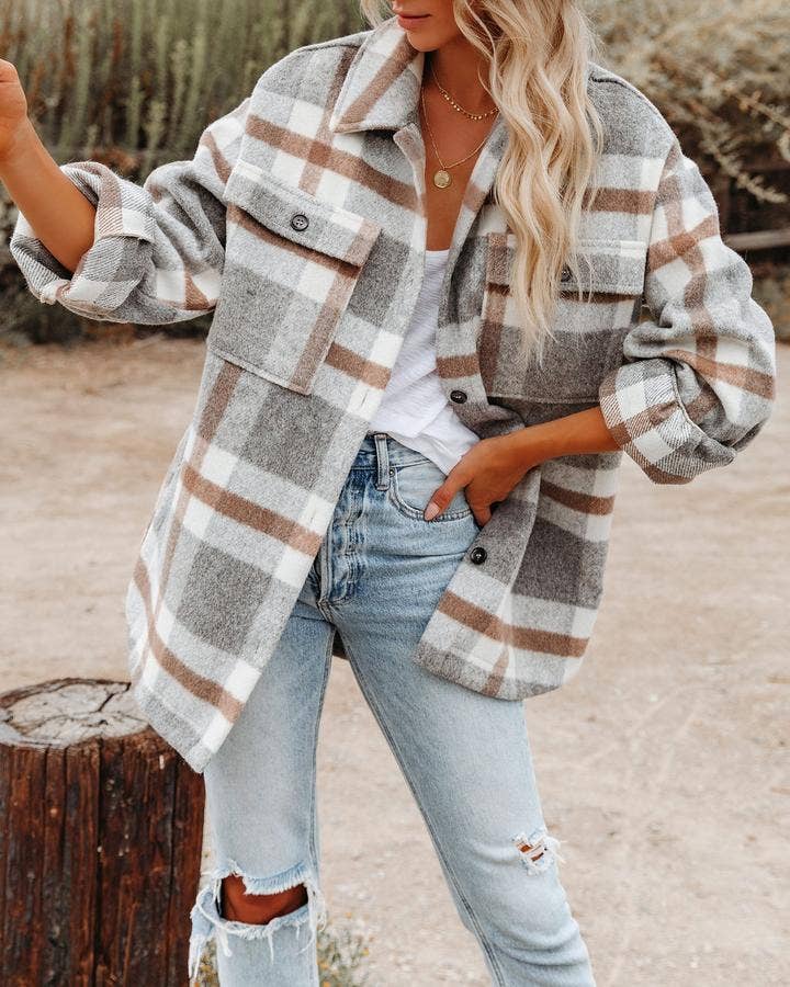 Flannel Plaid Lapel Shacket