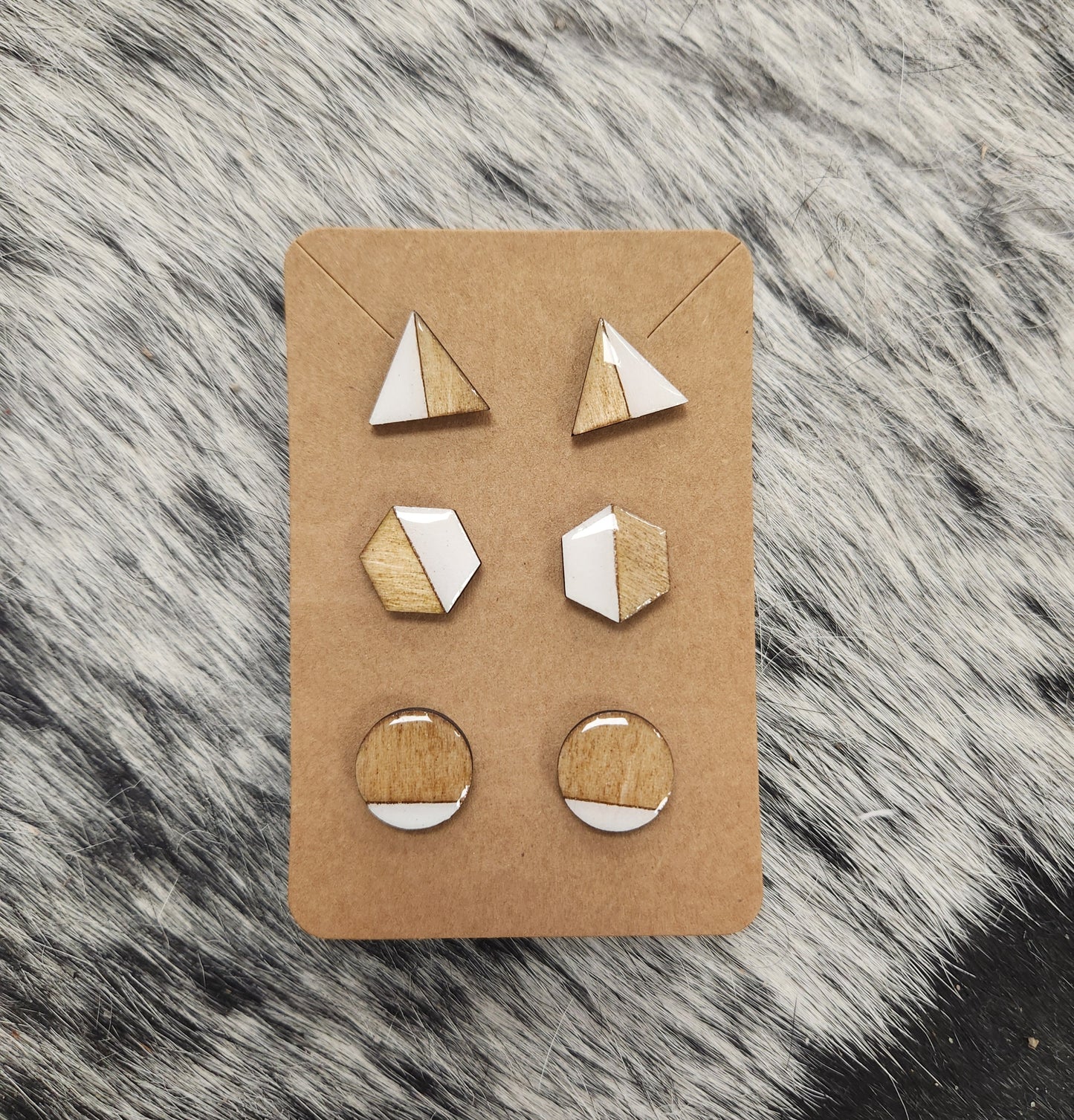 Geometric Earring Set White