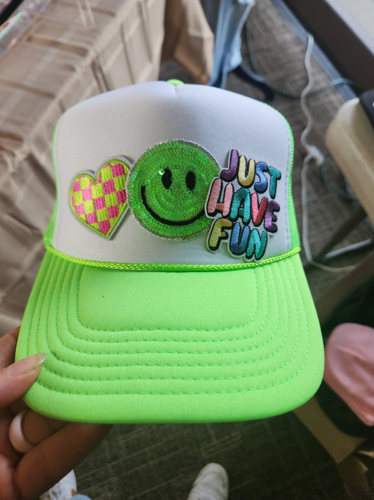 Just have fun neon green trucker hat