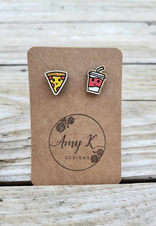 Micro Pizza and Soda earrings