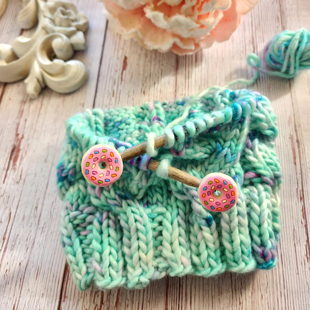 Pink Donut Knitting Needle Point Caps Stocking Stuffers Gift