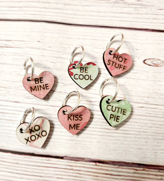 Candy heart stitch markers