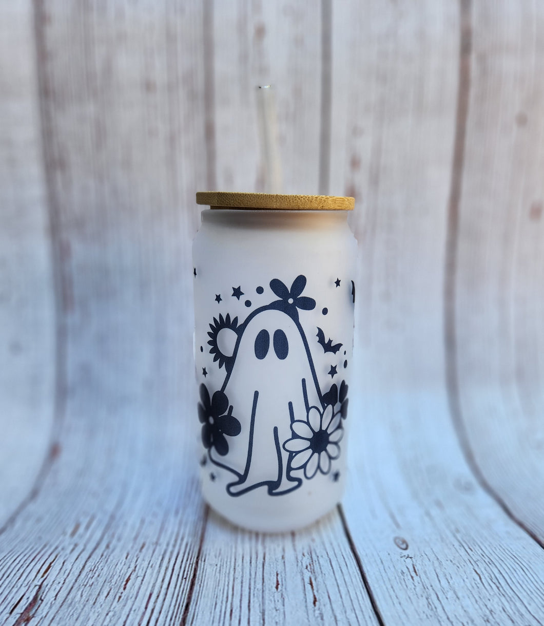 Flower ghost 18oz Glass Cup