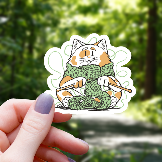 Cat Knitting Yarn Sticker