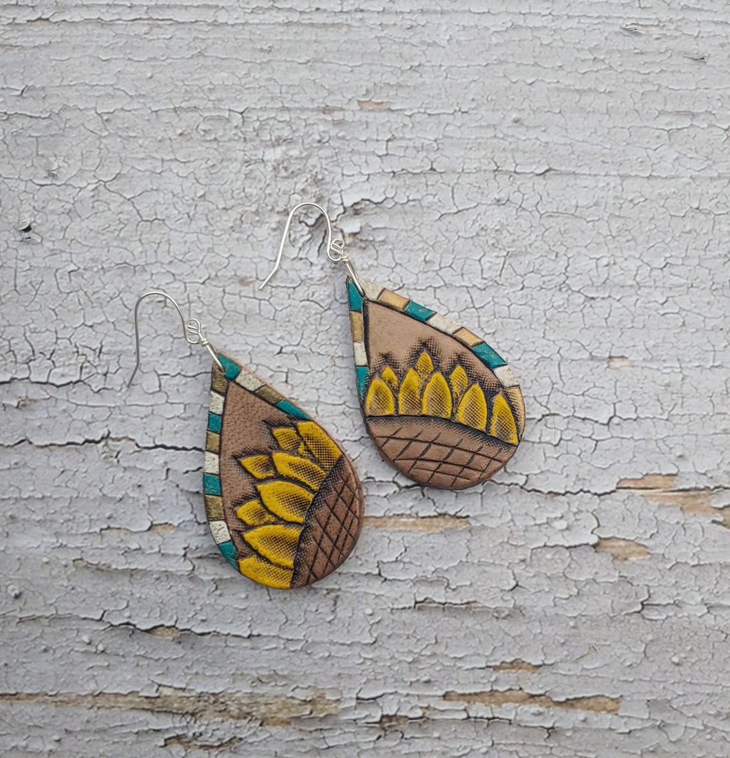 Sunflower stripe tear drop earrings