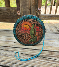 Load image into Gallery viewer, Cactus Sunset Circle Leather Purse
