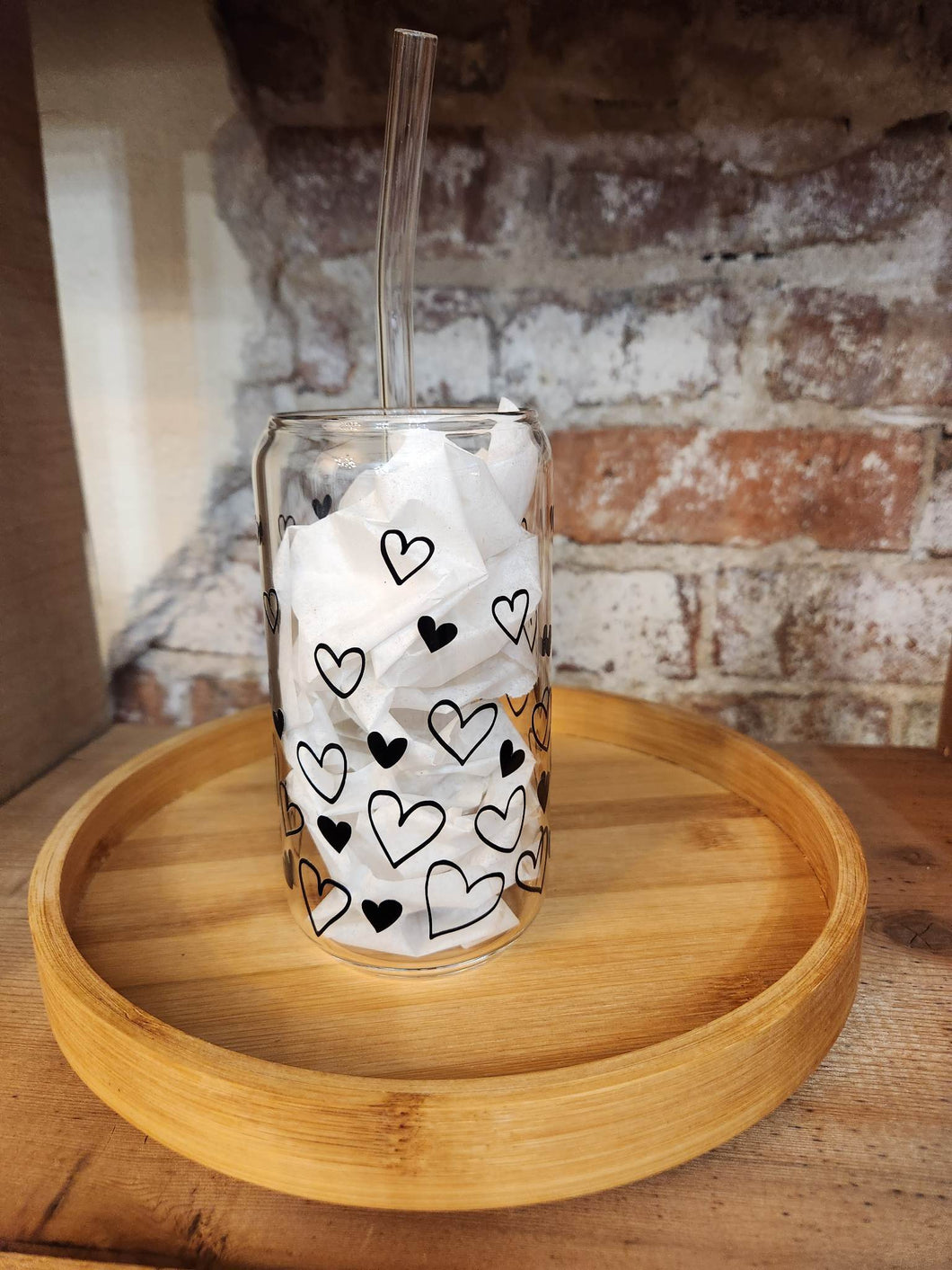 Confetti Hearts 16oz Glass Cup