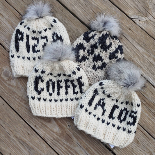 Knit hats Tacos, Pizza, or Coffee